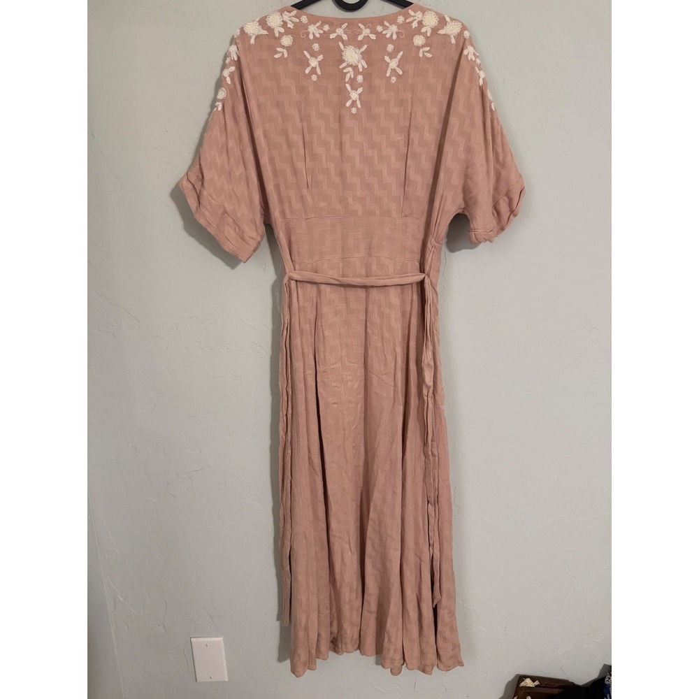 Free People Dusty Rose Embroidered Boho Midi Dress Button Front Pink Womens - Picture 4 of 8